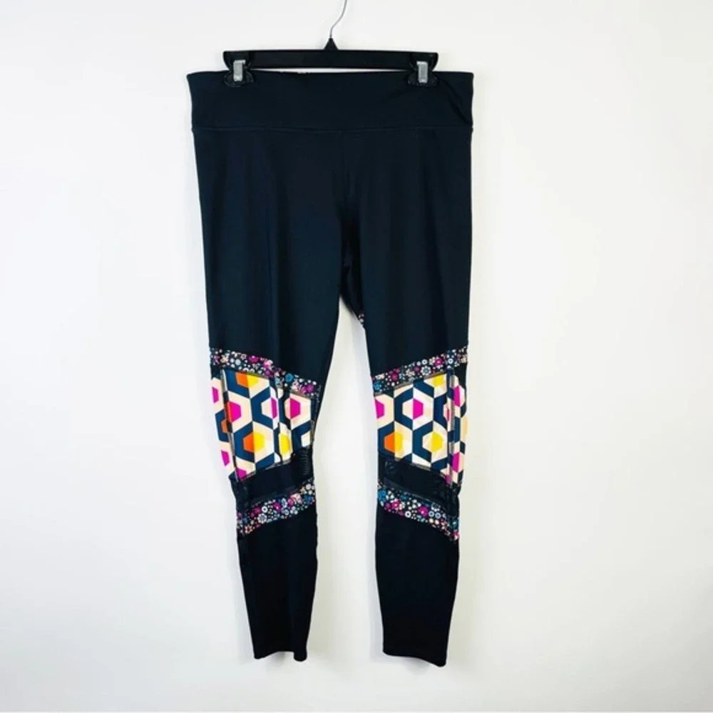 Joy Lab Black Floral Mesh Athletic Leggings Size L‎